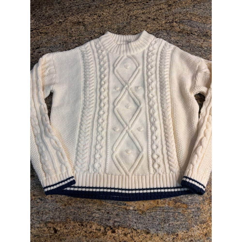 Vineyard Vines Girls Cream Cable Knit Sweater XL Fisherman‎ Striped Trim
$75